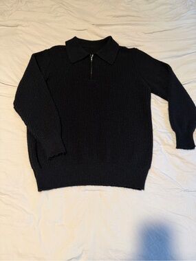 Zara Black Half-Zip Polo Knit Sweater